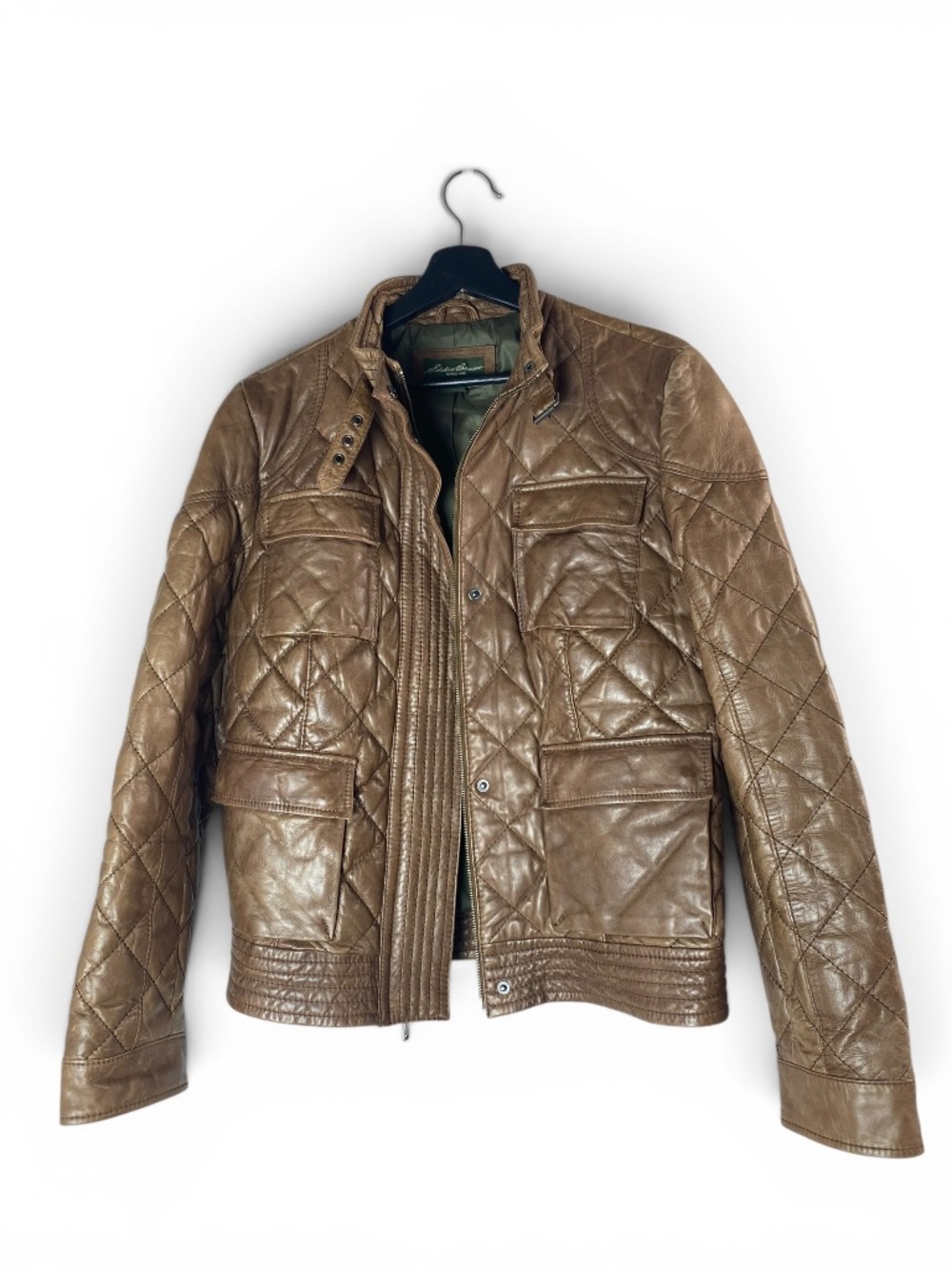 Eddie Bauer Lamb Leather Goose Down Insulated Moto Jacket Utility Field Size XL